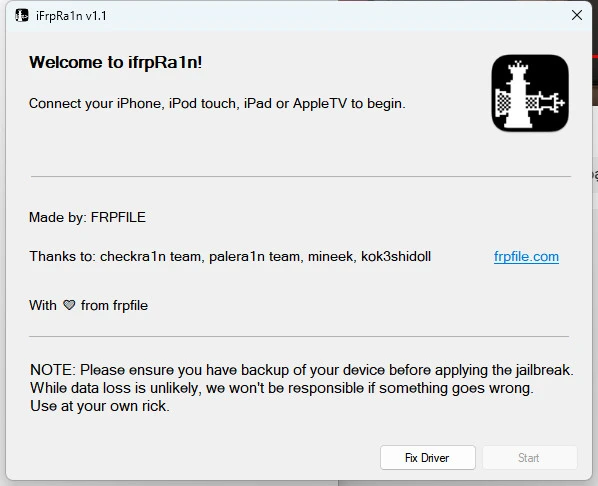 Download ifrpRa1n v1.1 for Windows JB for iOS 15.x - 16.x